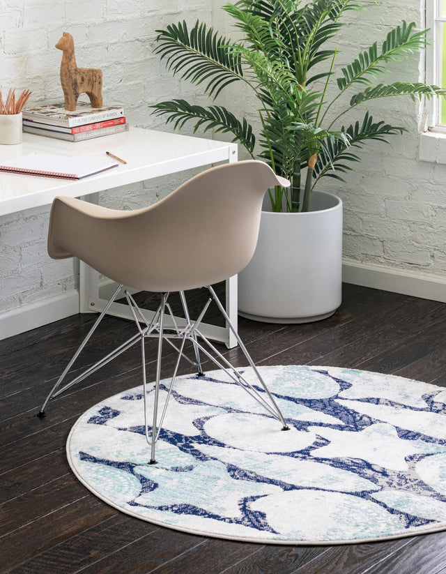 Blue 4' x 4' Ariel Round Area Rug 70% Polypropylene & 30% Polyester Easy Clean Living Room Bedroom Dining Office Carpet for Sale at Rug Engine