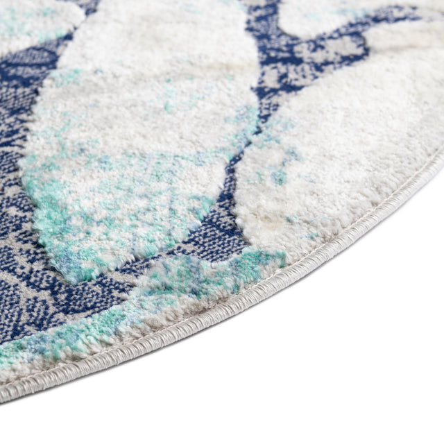 Blue 4' x 4' Ariel Round Area Rug 70% Polypropylene & 30% Polyester Easy Clean Living Room Bedroom Dining Office Carpet for Sale at Rug Engine