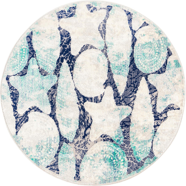 Blue 4' x 4' Ariel Round Area Rug 70% Polypropylene & 30% Polyester Easy Clean Living Room Bedroom Dining Office Carpet for Sale at Rug Engine