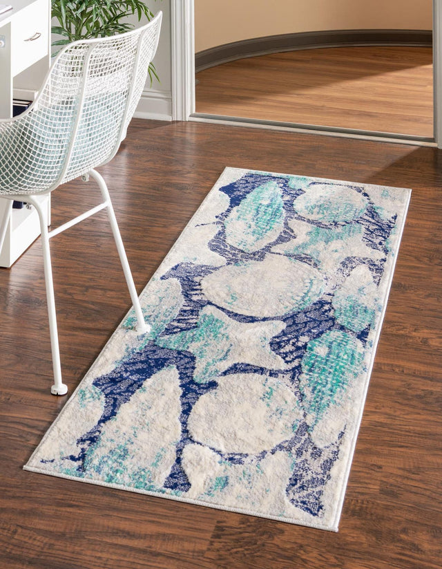 Blue 2' x 8' Ariel Runner Area Rug 70% Polypropylene & 30% Polyester Easy Clean Living Room Bedroom Dining Office Carpet for Sale at Rug Engine