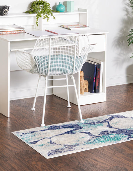 Blue 2' x 8' Ariel Runner Area Rug 70% Polypropylene & 30% Polyester Easy Clean Living Room Bedroom Dining Office Carpet for Sale at Rug Engine