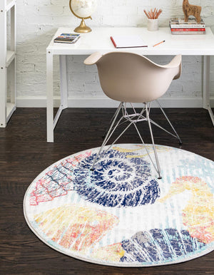 Multicolor 7' x 7' Ariel Round Area Rug 70% Polypropylene & 30% Polyester Easy Clean Living Room Bedroom Dining Office Carpet for Sale at Rug Engine