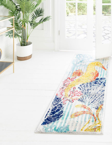 Multicolor 2' x 6' Ariel Runner Area Rug 70% Polypropylene & 30% Polyester Easy Clean Living Room Bedroom Dining Office Carpet for Sale at Rug Engine