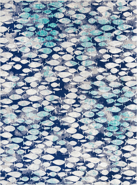 Blue 9' x 12' Ariel Rectangle Area Rug 70% Polypropylene & 30% Polyester Easy Clean Living Room Bedroom Dining Office Carpet for Sale at Rug Engine