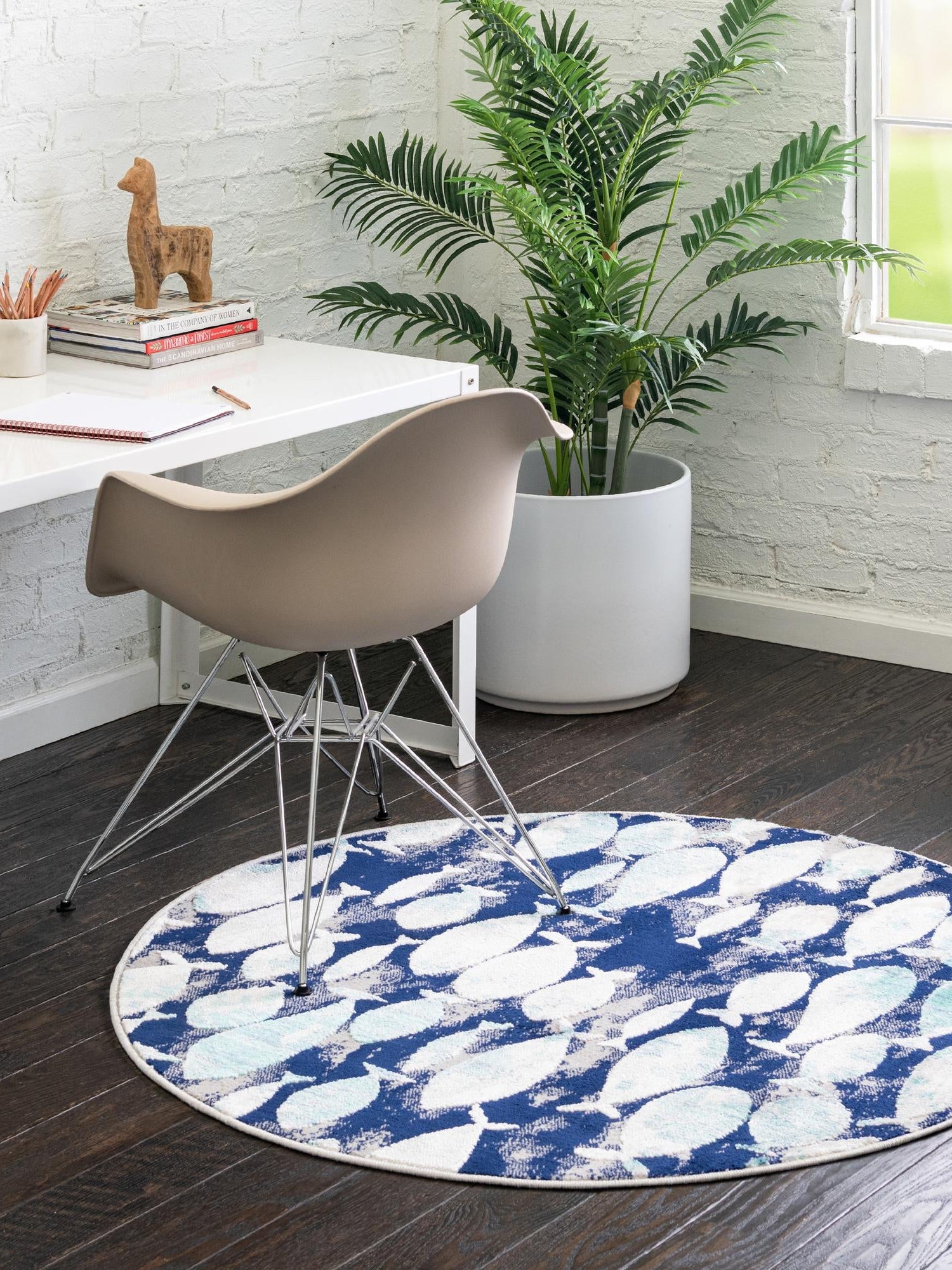 Blue 4' x 4' Ariel Round Area Rug 70% Polypropylene & 30% Polyester Easy Clean Living Room Bedroom Dining Office Carpet for Sale at Rug Engine