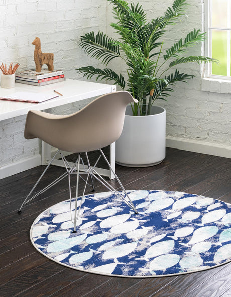 Blue 4' x 4' Ariel Round Area Rug 70% Polypropylene & 30% Polyester Easy Clean Living Room Bedroom Dining Office Carpet for Sale at Rug Engine