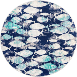 Blue 4' x 4' Ariel Round Area Rug 70% Polypropylene & 30% Polyester Easy Clean Living Room Bedroom Dining Office Carpet for Sale at Rug Engine