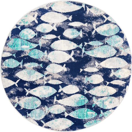 Blue 4' x 4' Ariel Round Area Rug 70% Polypropylene & 30% Polyester Easy Clean Living Room Bedroom Dining Office Carpet for Sale at Rug Engine
