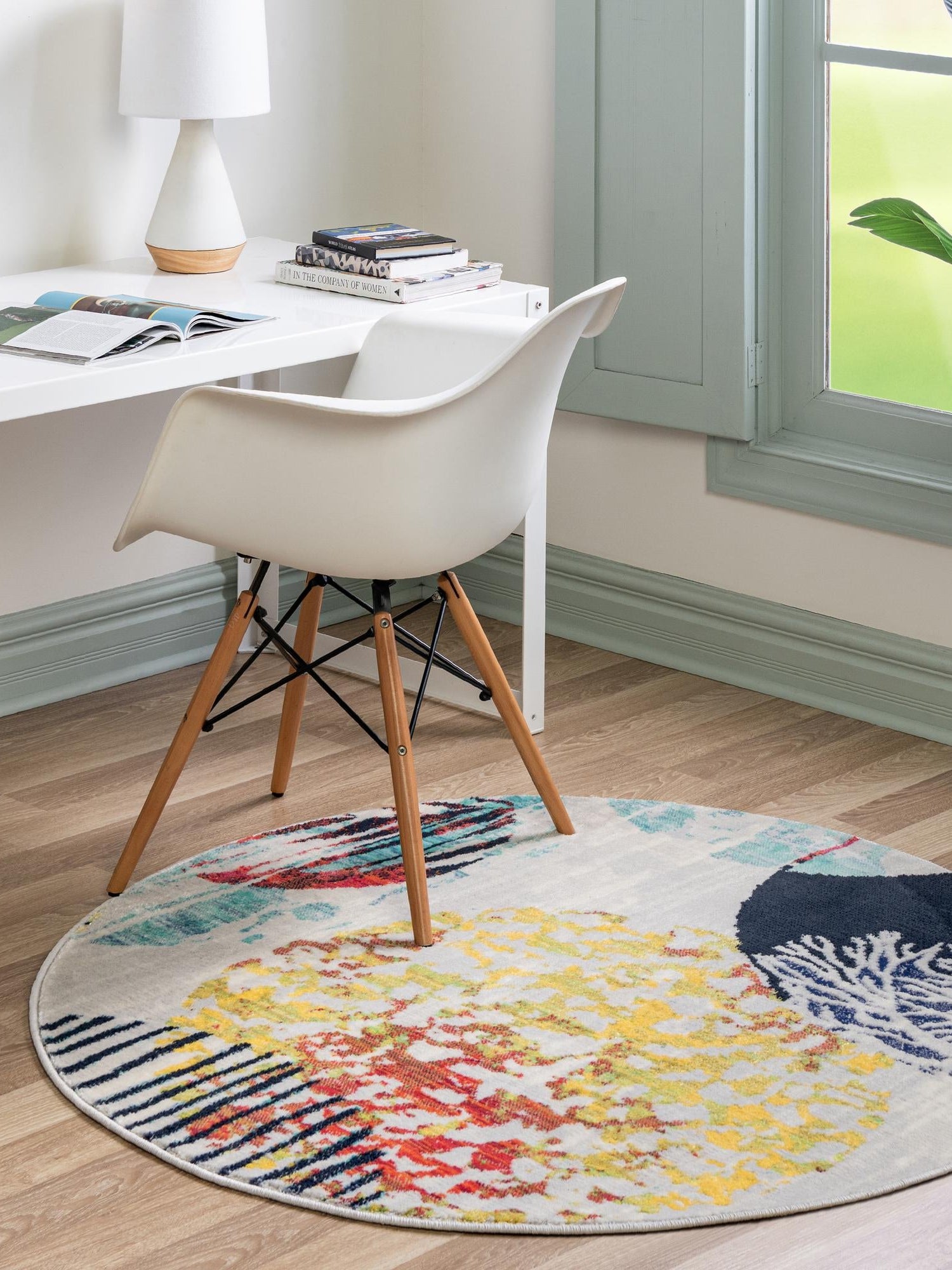 Multicolor 4' x 4' Ariel Round Area Rug 70% Polypropylene & 30% Polyester Easy Clean Living Room Bedroom Dining Office Carpet for Sale at Rug Engine