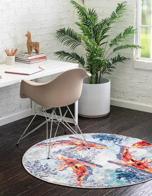 Multicolor 7' x 7' Ariel Round Area Rug 70% Polypropylene & 30% Polyester Easy Clean Living Room Bedroom Dining Office Carpet for Sale at Rug Engine
