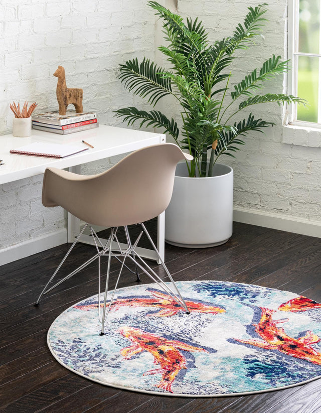 Multicolor 7' x 7' Ariel Round Area Rug 70% Polypropylene & 30% Polyester Easy Clean Living Room Bedroom Dining Office Carpet for Sale at Rug Engine