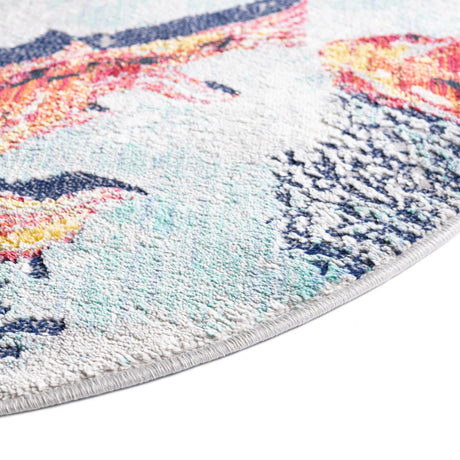 Multicolor 7' x 7' Ariel Round Area Rug 70% Polypropylene & 30% Polyester Easy Clean Living Room Bedroom Dining Office Carpet for Sale at Rug Engine