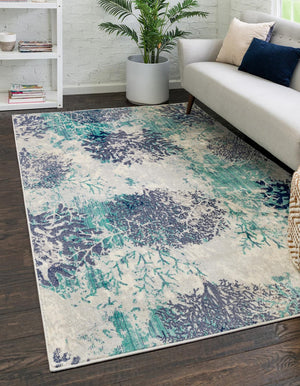 Blue 5' 3 x 8' Ariel Rectangle Area Rug 70% Polypropylene & 30% Polyester Easy Clean Living Room Bedroom Dining Office Carpet for Sale at Rug Engine
