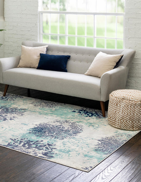 Blue 4' x 6' Ariel Rectangle Area Rug 70% Polypropylene & 30% Polyester Easy Clean Living Room Bedroom Dining Office Carpet for Sale at Rug Engine