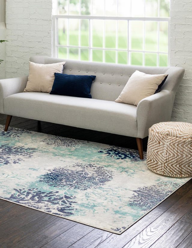 Blue 5' 3 x 8' Ariel Rectangle Area Rug 70% Polypropylene & 30% Polyester Easy Clean Living Room Bedroom Dining Office Carpet for Sale at Rug Engine