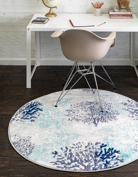 Blue 4' x 4' Ariel Round Area Rug 70% Polypropylene & 30% Polyester Easy Clean Living Room Bedroom Dining Office Carpet for Sale at Rug Engine