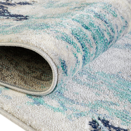 Blue 7' x 7' Ariel Round Area Rug 70% Polypropylene & 30% Polyester Easy Clean Living Room Bedroom Dining Office Carpet for Sale at Rug Engine