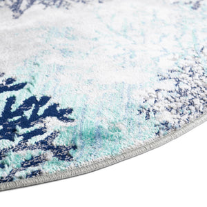 Blue 7' x 7' Ariel Round Area Rug 70% Polypropylene & 30% Polyester Easy Clean Living Room Bedroom Dining Office Carpet for Sale at Rug Engine