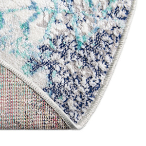 Blue 4' x 4' Ariel Round Area Rug 70% Polypropylene & 30% Polyester Easy Clean Living Room Bedroom Dining Office Carpet for Sale at Rug Engine