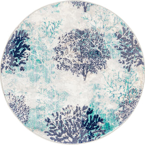 Blue 4' x 4' Ariel Round Area Rug 70% Polypropylene & 30% Polyester Easy Clean Living Room Bedroom Dining Office Carpet for Sale at Rug Engine