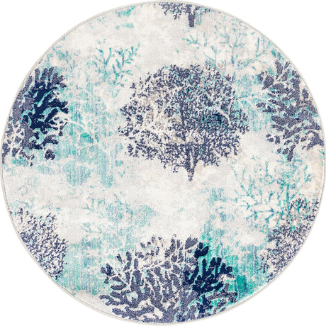 Blue 4' x 4' Ariel Round Area Rug 70% Polypropylene & 30% Polyester Easy Clean Living Room Bedroom Dining Office Carpet for Sale at Rug Engine