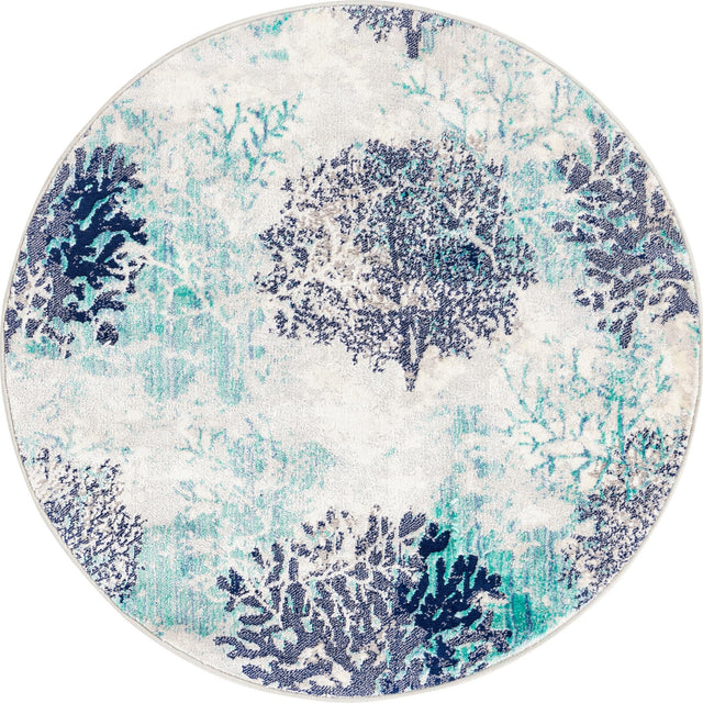 Blue 4' x 4' Ariel Round Area Rug 70% Polypropylene & 30% Polyester Easy Clean Living Room Bedroom Dining Office Carpet for Sale at Rug Engine