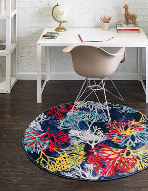 Multicolor 4' x 4' Ariel Round Area Rug 70% Polypropylene & 30% Polyester Easy Clean Living Room Bedroom Dining Office Carpet for Sale at Rug Engine