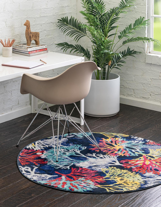Multicolor 4' x 4' Ariel Round Area Rug 70% Polypropylene & 30% Polyester Easy Clean Living Room Bedroom Dining Office Carpet for Sale at Rug Engine