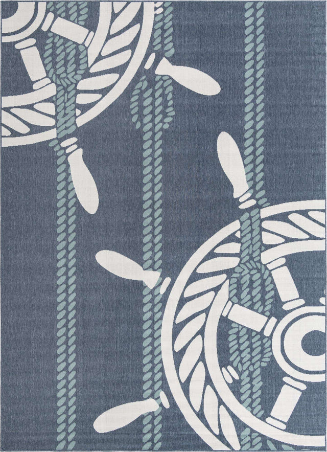 Navy Blue 9' x 12' Outdoor Coastal Rectangle Area Rug Weather Resistant for Patio, Deck, Terrace, Balcony, Porch 100% Polypropylene Coastal Decor Carpet for Sale at Rug Engine