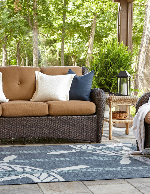 Navy Blue 5' 3 x 8' Outdoor Coastal Rectangle Area Rug Weather Resistant for Patio, Deck, Terrace, Balcony, Porch 100% Polypropylene Coastal Decor Carpet for Sale at Rug Engine