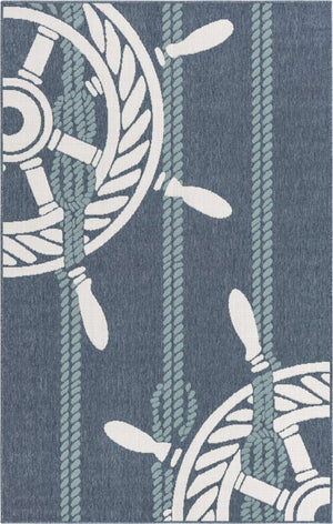 Navy Blue 5' 3 x 8' Outdoor Coastal Rectangle Area Rug Weather Resistant for Patio, Deck, Terrace, Balcony, Porch 100% Polypropylene Coastal Decor Carpet for Sale at Rug Engine