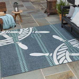 Navy Blue 7' 10 x 7' 10 Outdoor Coastal Square Area Rug Weather Resistant for Patio, Deck, Terrace, Balcony, Porch 100% Polypropylene Coastal Decor Carpet for Sale at Rug Engine