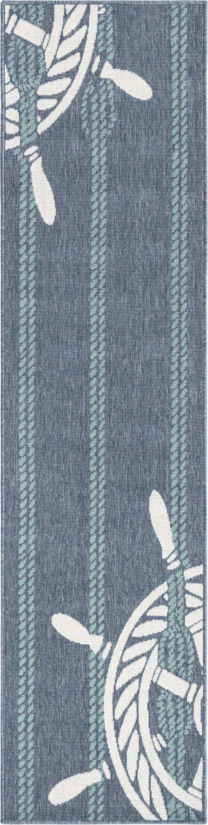 Navy Blue 2' x 8' Outdoor Coastal Runner Area Rug Weather Resistant for Patio, Deck, Terrace, Balcony, Porch 100% Polypropylene Coastal Decor Carpet for Sale at Rug Engine