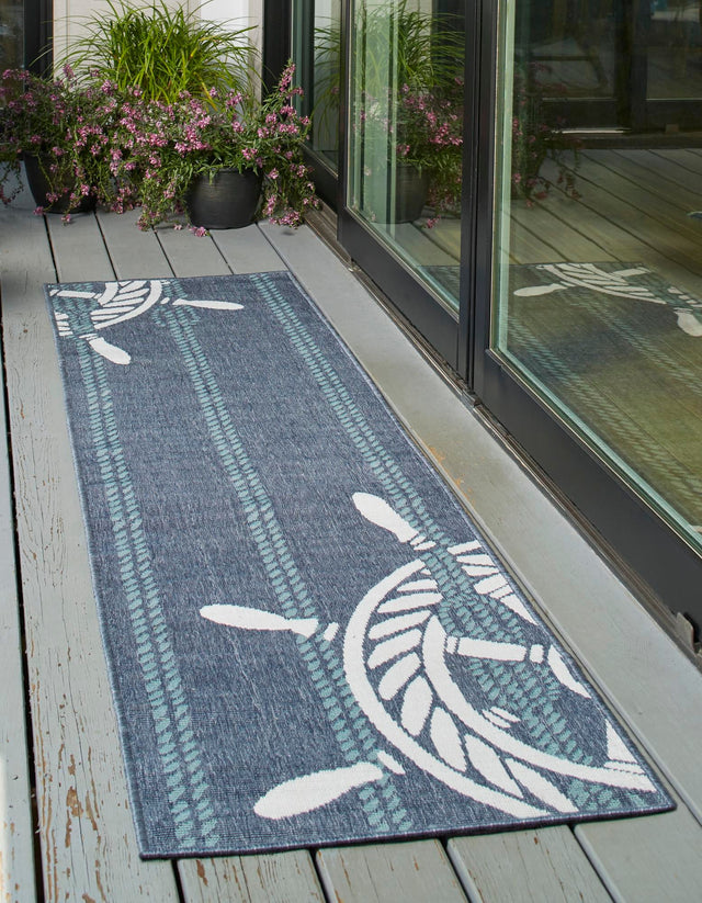 Navy Blue 2' x 6' Outdoor Coastal Runner Area Rug Weather Resistant for Patio, Deck, Terrace, Balcony, Porch 100% Polypropylene Coastal Decor Carpet for Sale at Rug Engine