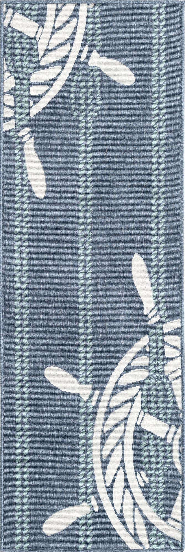 Navy Blue 2' x 6' Outdoor Coastal Runner Area Rug Weather Resistant for Patio, Deck, Terrace, Balcony, Porch 100% Polypropylene Coastal Decor Carpet for Sale at Rug Engine