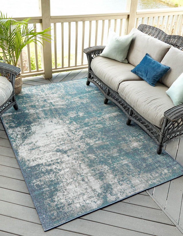 Blue 4' x 6' Outdoor Coastal Rectangle Area Rug Weather Resistant for Patio, Deck, Terrace, Balcony, Porch 100% Polypropylene Coastal Decor Carpet for Sale at Rug Engine