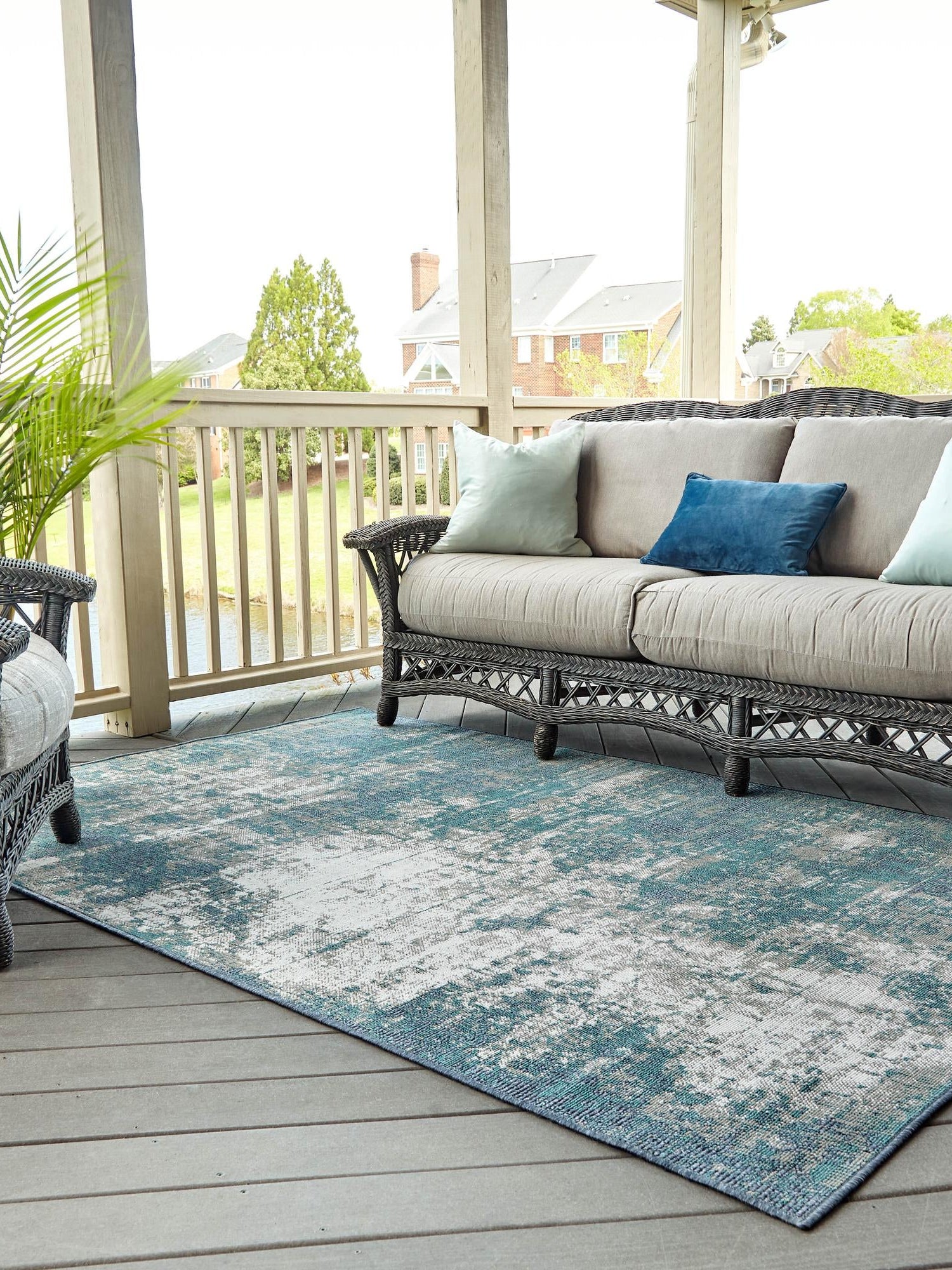 Blue 9' x 12' Outdoor Coastal Rectangle Area Rug Weather Resistant for Patio, Deck, Terrace, Balcony, Porch 100% Polypropylene Coastal Decor Carpet for Sale at Rug Engine