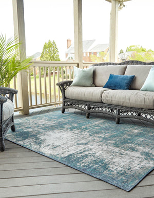 Blue 4' x 6' Outdoor Coastal Rectangle Area Rug Weather Resistant for Patio, Deck, Terrace, Balcony, Porch 100% Polypropylene Coastal Decor Carpet for Sale at Rug Engine