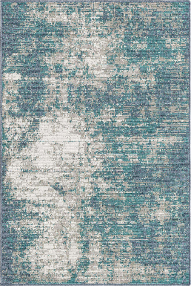 Blue 4' x 6' Outdoor Coastal Rectangle Area Rug Weather Resistant for Patio, Deck, Terrace, Balcony, Porch 100% Polypropylene Coastal Decor Carpet for Sale at Rug Engine