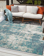 Blue 7' 10 x 7' 10 Outdoor Coastal Square Area Rug Weather Resistant for Patio, Deck, Terrace, Balcony, Porch 100% Polypropylene Coastal Decor Carpet for Sale at Rug Engine