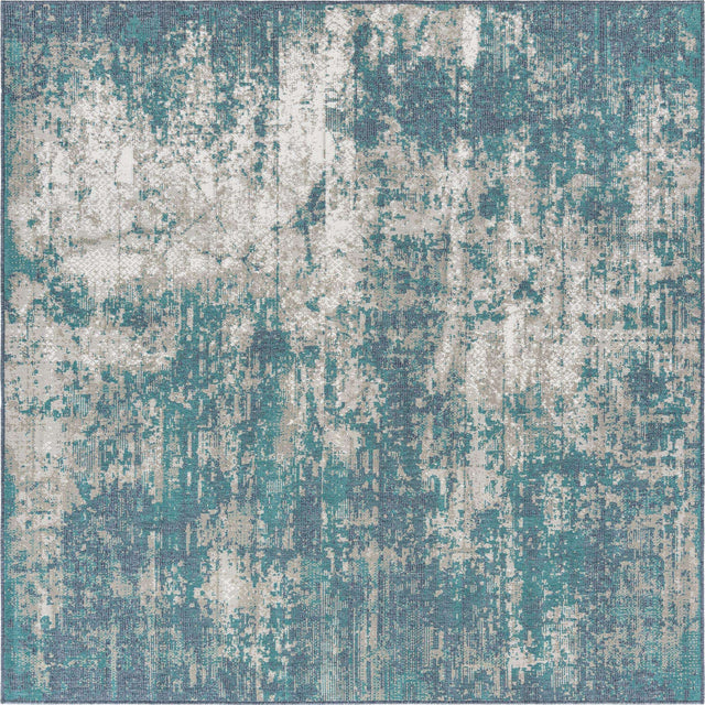 Blue 7' 10 x 7' 10 Outdoor Coastal Square Area Rug Weather Resistant for Patio, Deck, Terrace, Balcony, Porch 100% Polypropylene Coastal Decor Carpet for Sale at Rug Engine