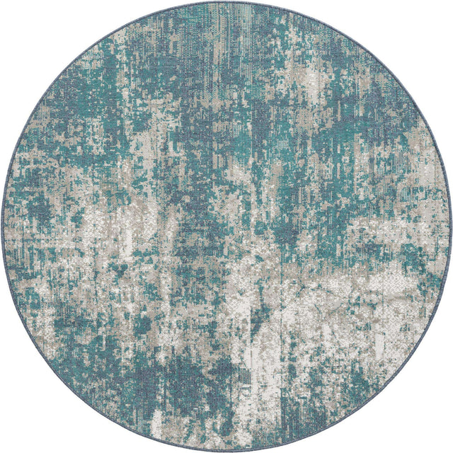Blue 7' x 7' Outdoor Coastal Round Area Rug Weather Resistant for Patio, Deck, Terrace, Balcony, Porch 100% Polypropylene Coastal Decor Carpet for Sale at Rug Engine