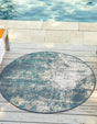 Blue 4' x 4' Outdoor Coastal Round Area Rug Weather Resistant for Patio, Deck, Terrace, Balcony, Porch 100% Polypropylene Coastal Decor Carpet for Sale at Rug Engine