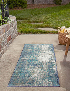 Blue 2' x 6' Outdoor Coastal Runner Area Rug Weather Resistant for Patio, Deck, Terrace, Balcony, Porch 100% Polypropylene Coastal Decor Carpet for Sale at Rug Engine
