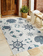 Ivory 7' 10 x 10' Outdoor Coastal Rectangle Area Rug Weather Resistant for Patio, Deck, Terrace, Balcony, Porch 100% Polypropylene Coastal Decor Carpet for Sale at Rug Engine