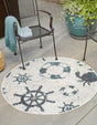 Ivory 7' x 7' Outdoor Coastal Round Area Rug Weather Resistant for Patio, Deck, Terrace, Balcony, Porch 100% Polypropylene Coastal Decor Carpet for Sale at Rug Engine