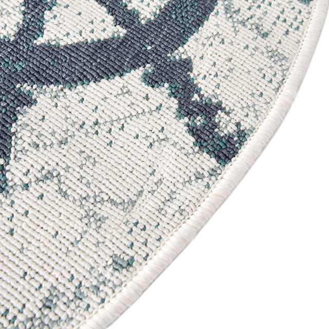 Ivory 7' x 7' Outdoor Coastal Round Area Rug Weather Resistant for Patio, Deck, Terrace, Balcony, Porch 100% Polypropylene Coastal Decor Carpet for Sale at Rug Engine