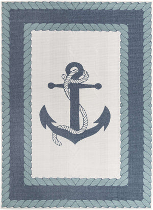 Navy Blue 9' x 12' Outdoor Coastal Rectangle Area Rug Weather Resistant for Patio, Deck, Terrace, Balcony, Porch 100% Polypropylene Coastal Decor Carpet for Sale at Rug Engine