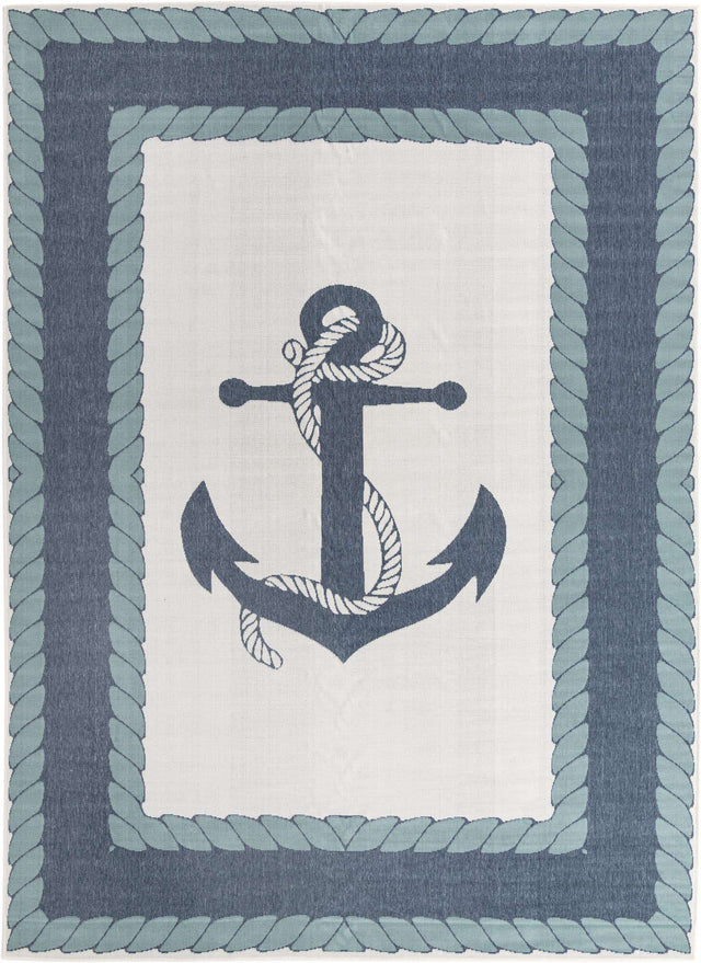 Navy Blue 9' x 12' Outdoor Coastal Rectangle Area Rug Weather Resistant for Patio, Deck, Terrace, Balcony, Porch 100% Polypropylene Coastal Decor Carpet for Sale at Rug Engine
