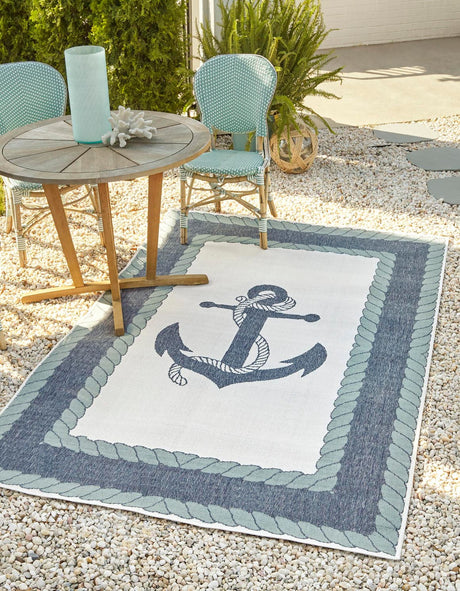 Navy Blue 5' 3 x 8' Outdoor Coastal Rectangle Rug